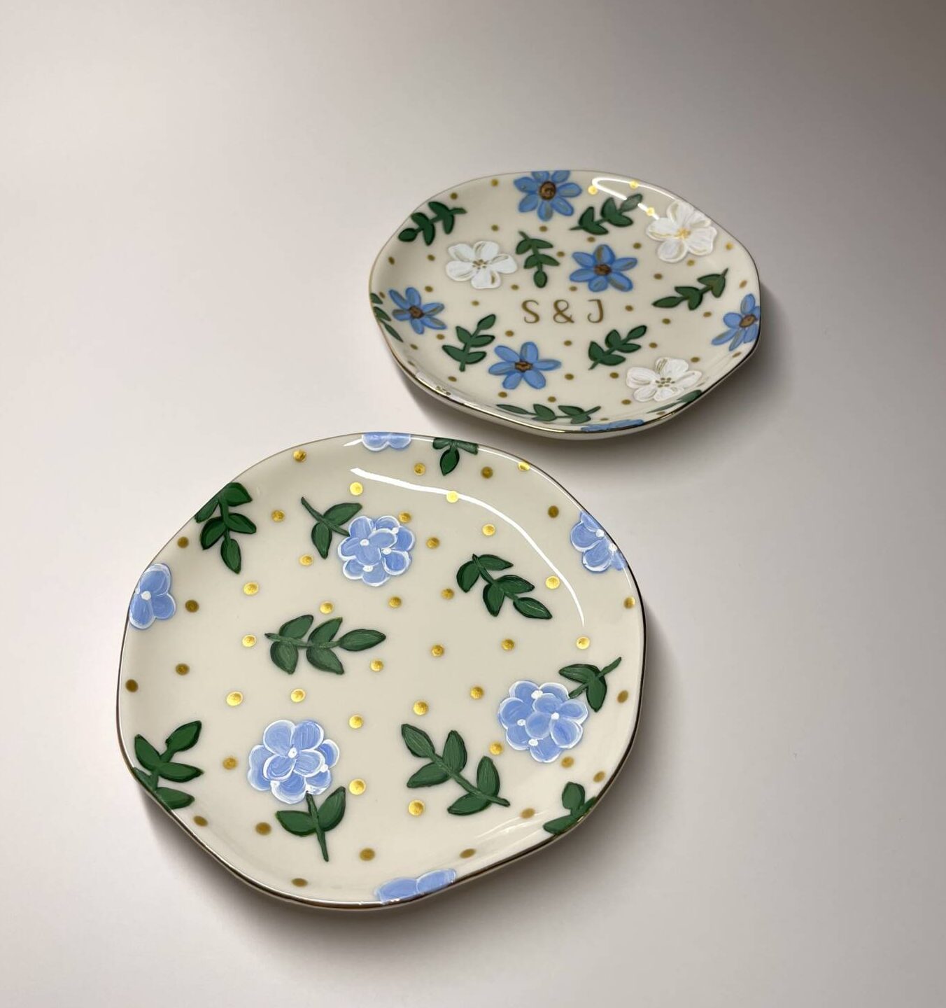 Custom Hand-Painted Floral Jewelry Dishes